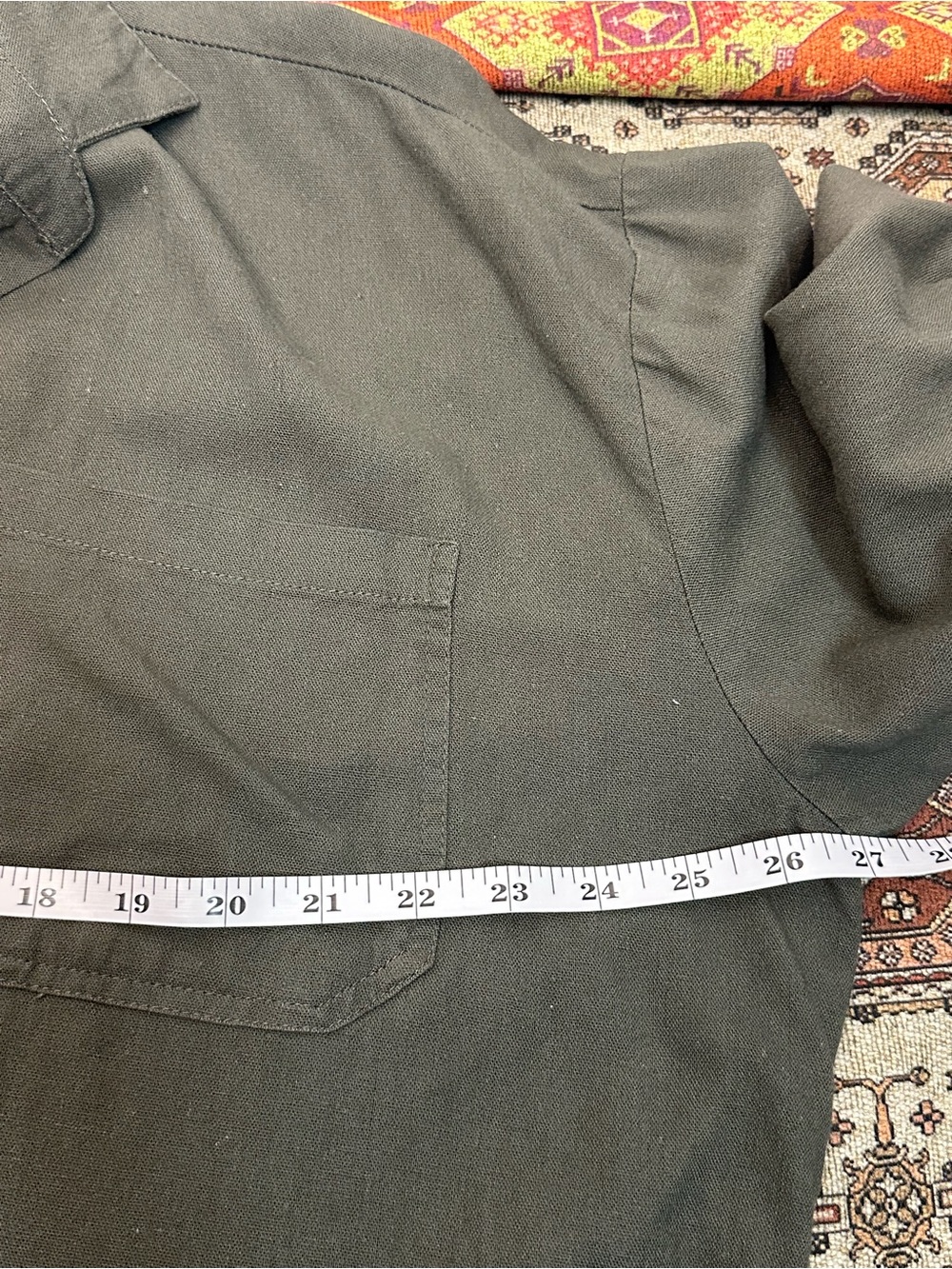 Cavalini Olive Green Button-Front Collared Linen Blend Shirt - Picture 6 of 6